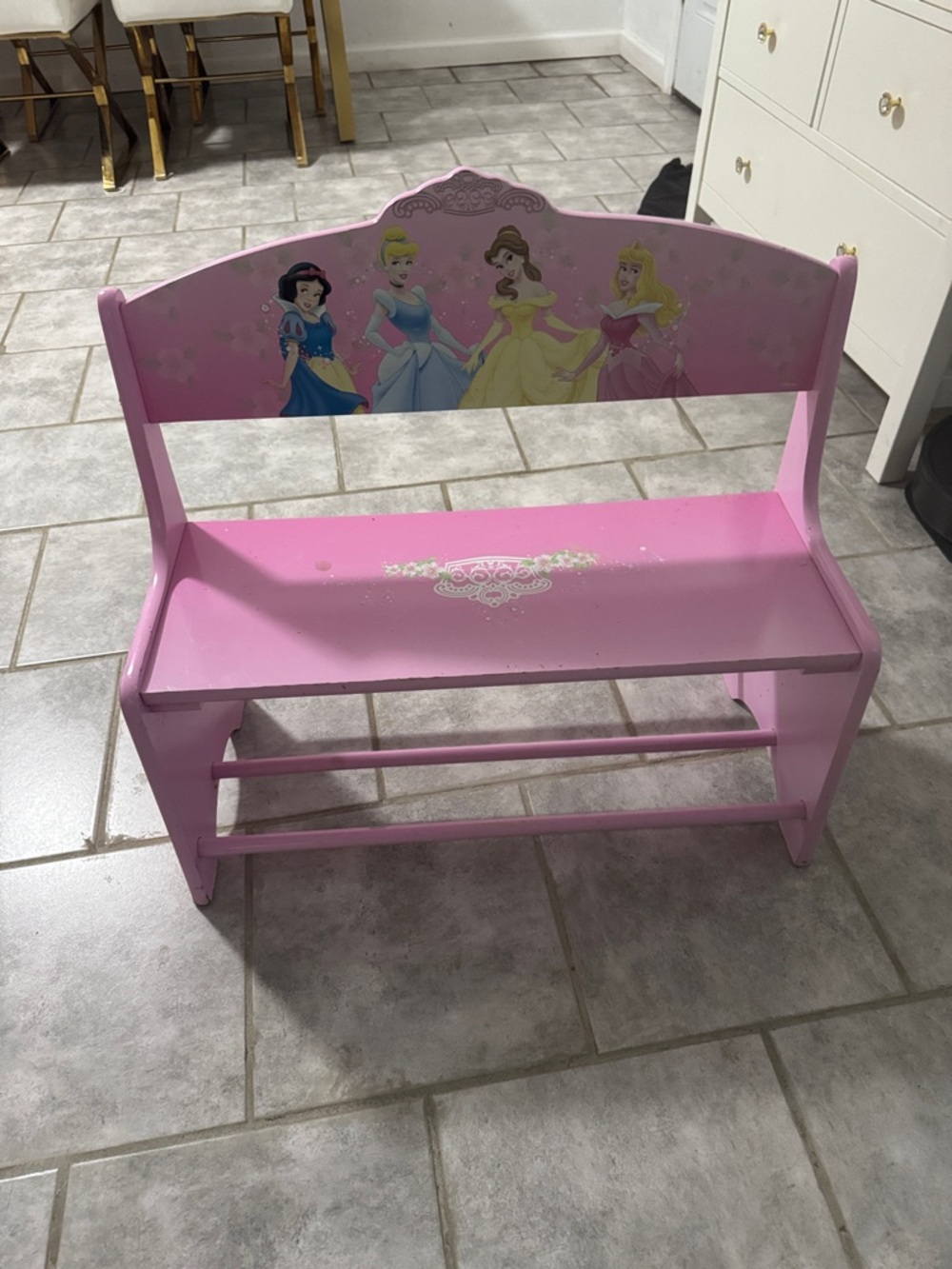 Disney Pink Princess Wooden Kids Bench with Character Artwork